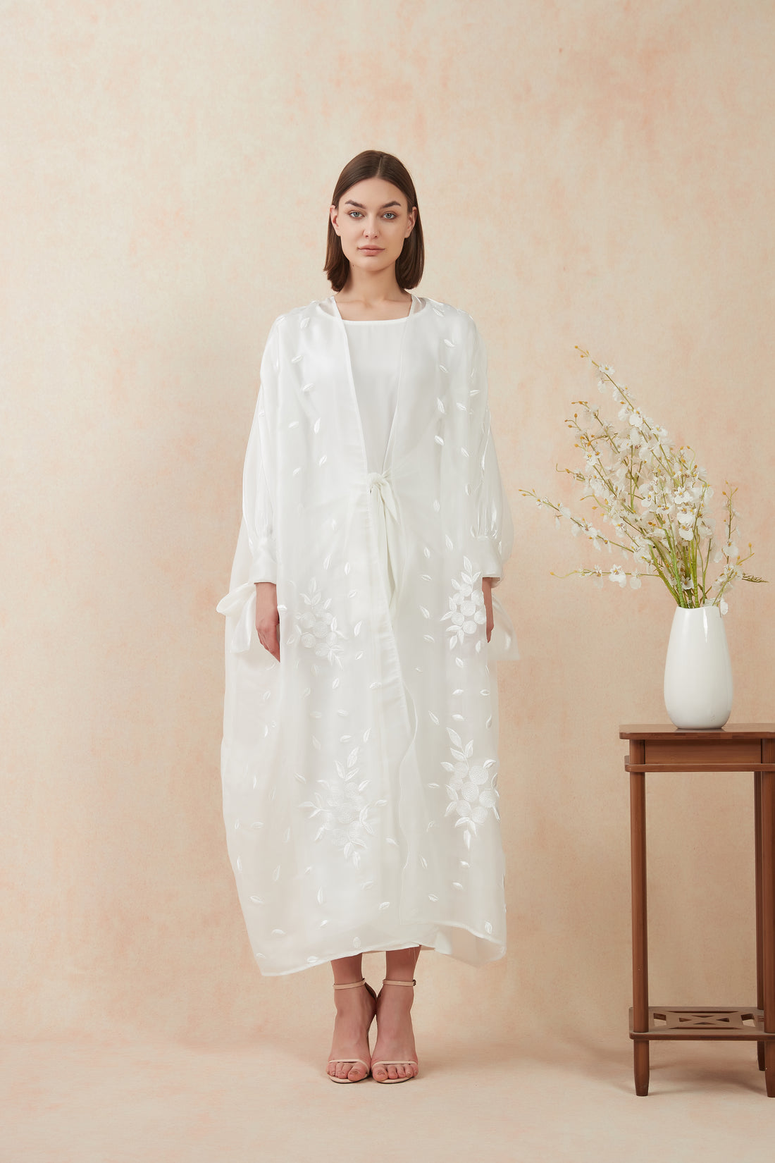 White Embroidery Style Abaya